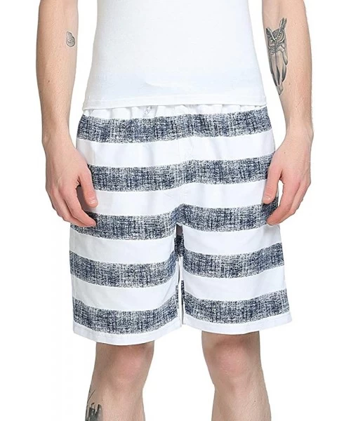 Board Shorts Mens Swim Trunks Quick Dry Board Shorts with Mesh Lining Swimwear Bathing Suits - Stripe White - C8199QUAEQI