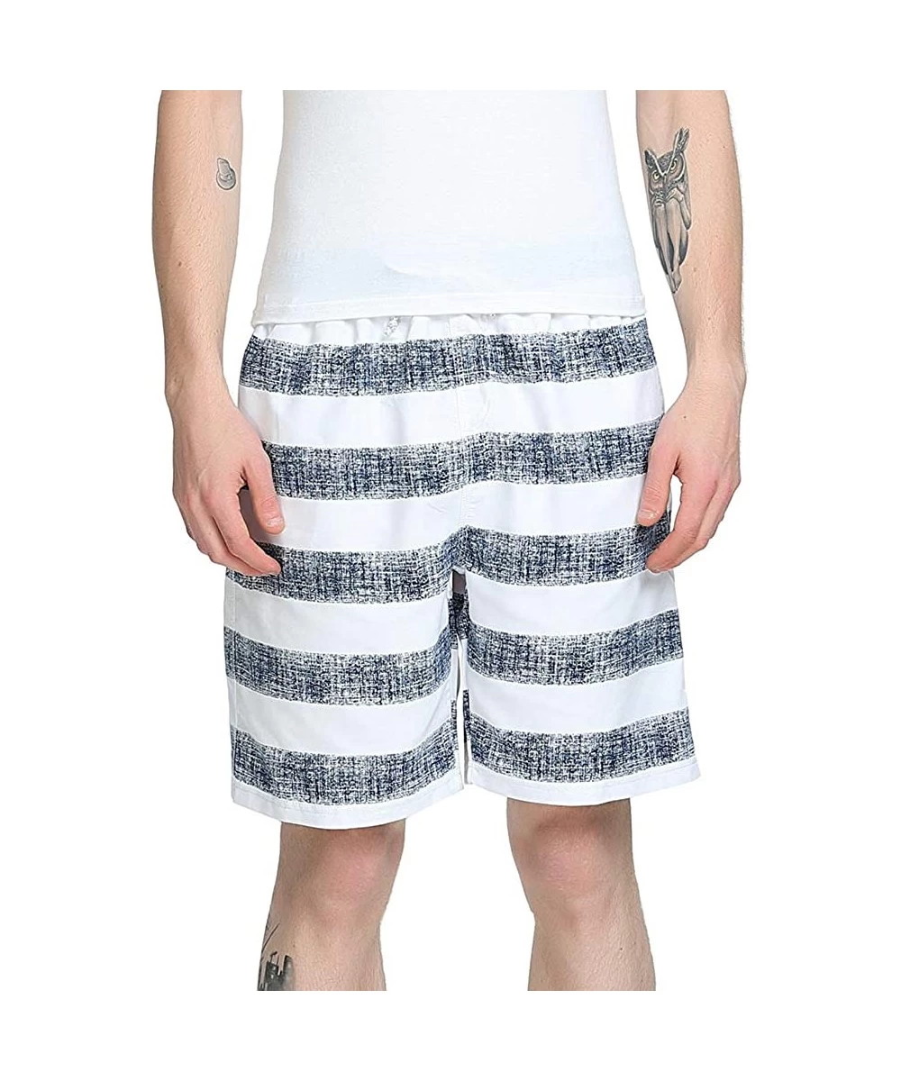 Board Shorts Mens Swim Trunks Quick Dry Board Shorts with Mesh Lining Swimwear Bathing Suits - Stripe White - C8199QUAEQI