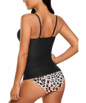 Sets Women's Printed Wrap V Neck Tankini Set Bathing Suit Two Pieces Swimsuit - B-black & Leopard - CK19D6HLT68