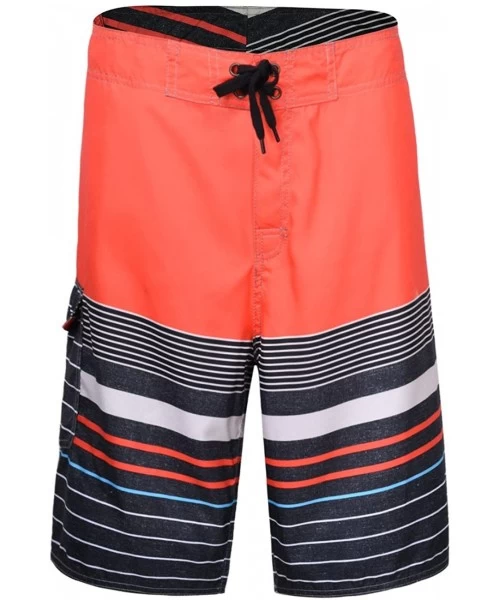 Board Shorts Men's Quick Dry Swim Trunks Colorful Stripe Beach Shorts with Mesh Lining - Orange - CB12IW67QNJ