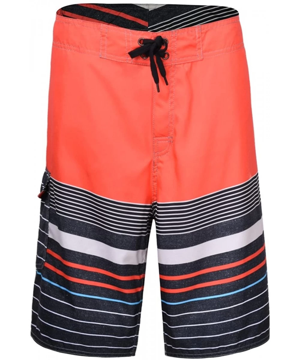 Board Shorts Men's Quick Dry Swim Trunks Colorful Stripe Beach Shorts with Mesh Lining - Orange - CB12IW67QNJ