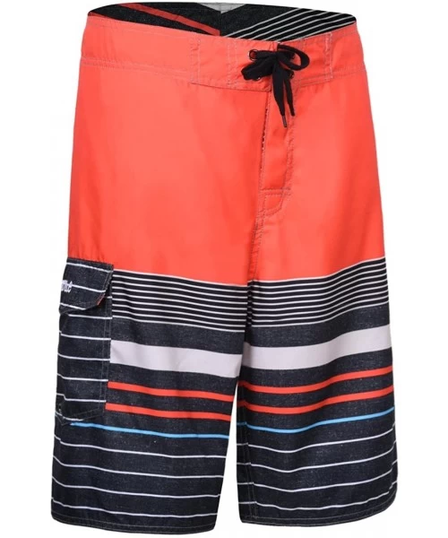 Board Shorts Men's Quick Dry Swim Trunks Colorful Stripe Beach Shorts with Mesh Lining - Orange - CB12IW67QNJ