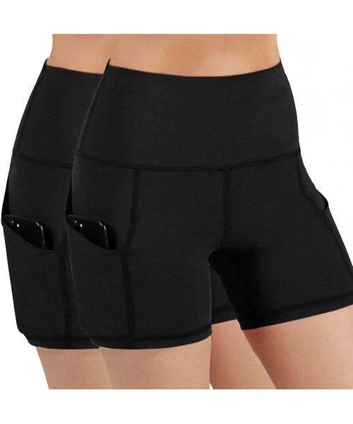 Board Shorts Lady Solid Pocket High-Waist Hip Stretch Underpants Running Fitness Yoga Shorts - 2pc-black - CI190OR5THW