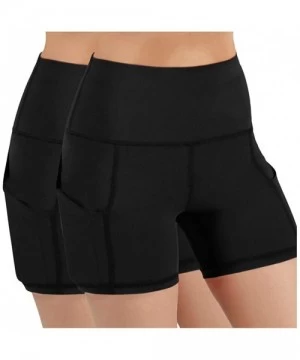 Board Shorts Lady Solid Pocket High-Waist Hip Stretch Underpants Running Fitness Yoga Shorts - 2pc-black - CI190OR5THW