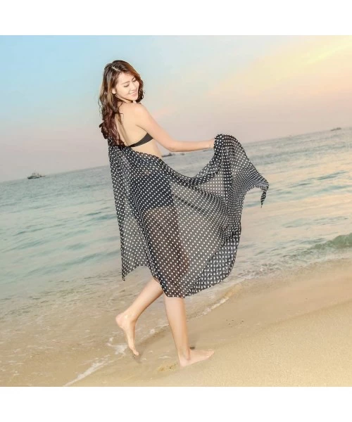 Cover-Ups Plus Size Chiffon Swimsuit Beach Cover Up Floral Print Sarong Wrap - Black - C018NM7490W