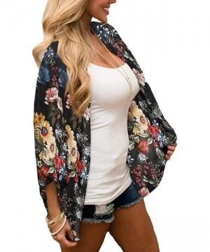 Cover-Ups Women's Sheer Chiffon Blouse Loose Tops Kimono Floral Print Cardigan - T82 - CC192NUTT48