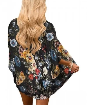 Cover-Ups Women's Sheer Chiffon Blouse Loose Tops Kimono Floral Print Cardigan - T82 - CC192NUTT48