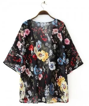 Cover-Ups Women's Sheer Chiffon Blouse Loose Tops Kimono Floral Print Cardigan - T82 - CC192NUTT48