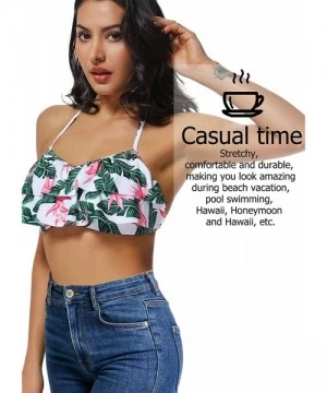 Sets Women Two Piece Off Shoulder Ruffled Flounce Crop Bikini Top with Print Cut Out Bottoms - Floral-green - CW18OXNAG5Q