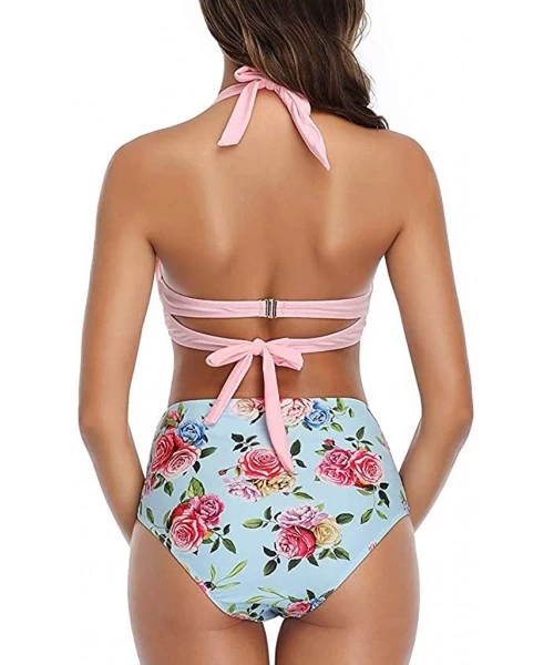 Sets Women's Bikini Swimsuit Two Piece Bathing Suit Top Ruffled Racerback High Waisted Tankini - C - CV199L0ADEU