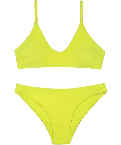 Sets Women's High Cut Bandeau Bikini Set Strapless Solid Color 2 Pieces Bathing Suit Swimsuit - Fg - CB1949XZ07I