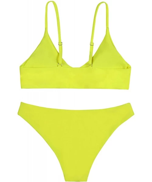 Sets Women's High Cut Bandeau Bikini Set Strapless Solid Color 2 Pieces Bathing Suit Swimsuit - Fg - CB1949XZ07I