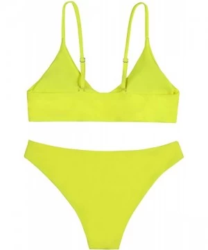 Sets Women's High Cut Bandeau Bikini Set Strapless Solid Color 2 Pieces Bathing Suit Swimsuit - Fg - CB1949XZ07I