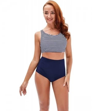 Tankinis Women Girls 2 Piece Swimsuits High Waisted Bathing Suits Bikini Set - Navy Blue - CI18O7S5MNQ