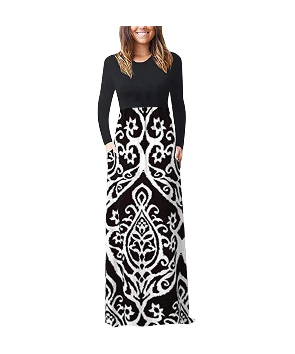 Bottoms Women's Print Maxi Tank Long Dress Casual Sleeve Dress - A-white - CN18X7G370G