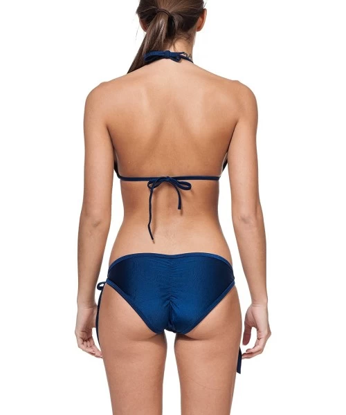 Sets Ladies' New Liquid or Shiny String Bikini 2 Piece Swimsuit - Navy - CC11K5NE8NJ