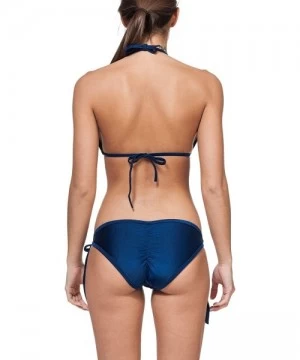 Sets Ladies' New Liquid or Shiny String Bikini 2 Piece Swimsuit - Navy - CC11K5NE8NJ