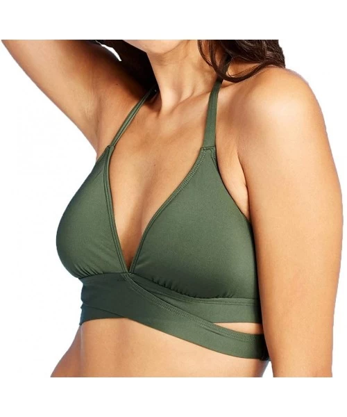 Tops Women's Faux Wrap Halter Bikini Top - Olive Green - CB19EIQ5HXZ