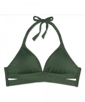 Tops Women's Faux Wrap Halter Bikini Top - Olive Green - CB19EIQ5HXZ