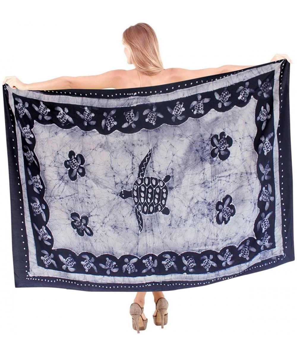 Cover-Ups Womens Plus Size Sarong Beach Blanket Pareo Wrap Skirt Tie Hand Batik A - Navy Blue_q580 - CW12NB7S7XI