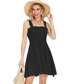 Cover-Ups Women's Summer Cover Up Strapless Dresses Solid Tube Top Beach Mini Dress - Black With Straps - CN19E4IRDNA