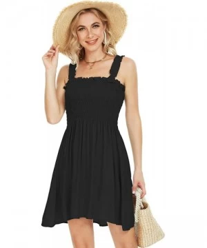 Cover-Ups Women's Summer Cover Up Strapless Dresses Solid Tube Top Beach Mini Dress - Black With Straps - CN19E4IRDNA