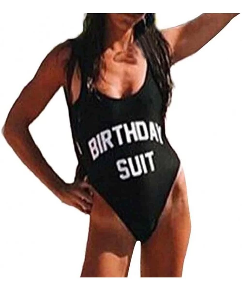 One-Pieces Women One Piece Sexy Swimsuit Letter Backless High Cut Low Back Beach Swimwear Bathing Suit Jumpsuit Monokini Blac...