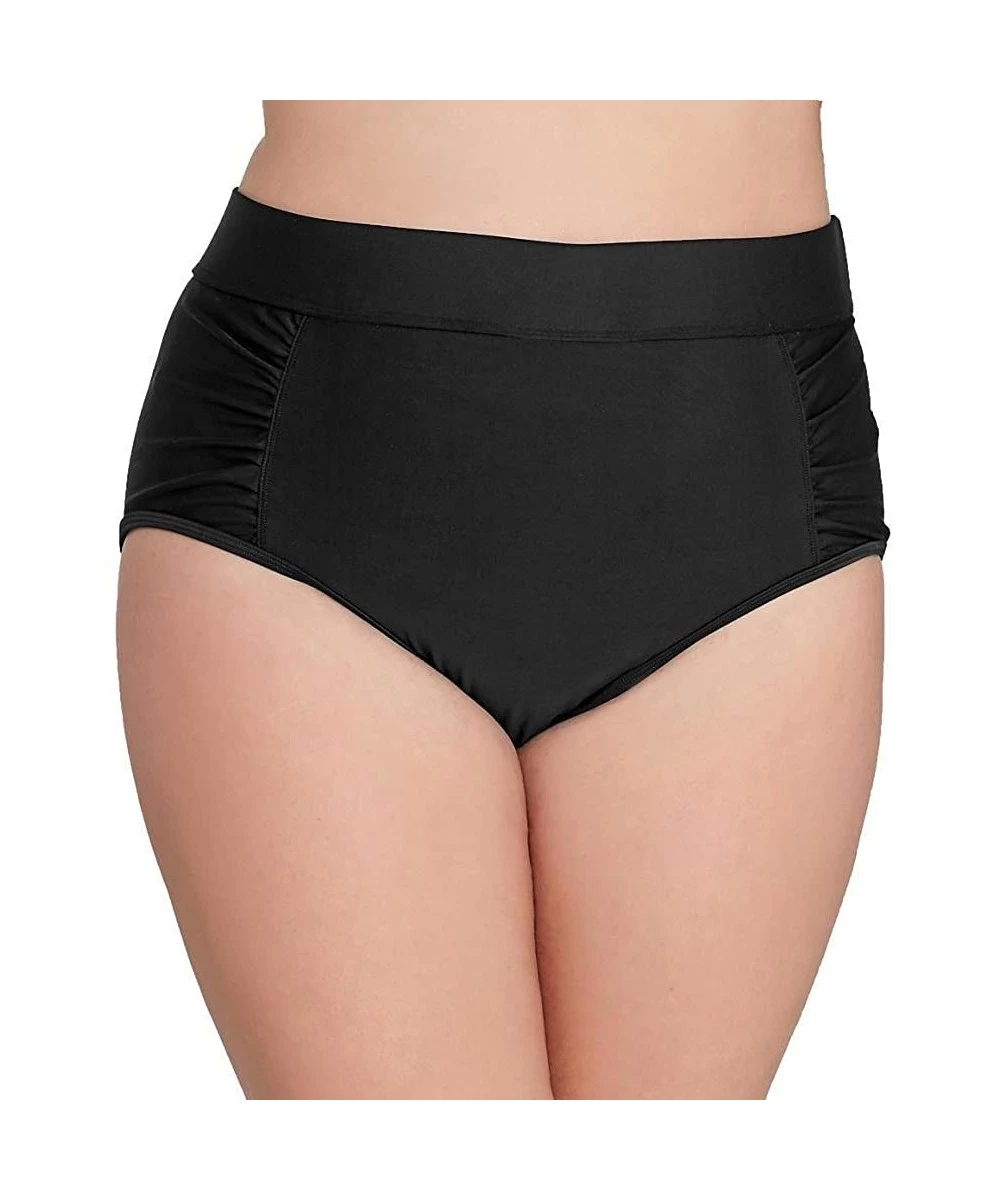 Bottoms Women's Plus-Size Waverly High Waist Bikini Bottom Swimsuit - Black - CV12NZU0VS6