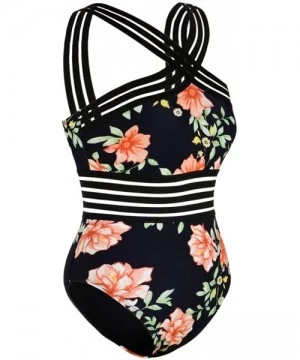 One-Pieces Women's One Piece Swimwear Front Crossover Swimsuits Hollow Bathing Suits Monokinis - Black&floral - C9194R8H2Z5