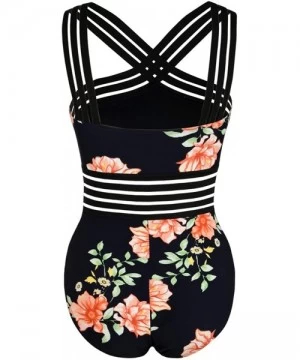 One-Pieces Women's One Piece Swimwear Front Crossover Swimsuits Hollow Bathing Suits Monokinis - Black&floral - C9194R8H2Z5