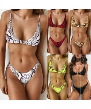 Sets Swimsuits for Women Two Piece-Women's Sexy Summer V-Wire Padded Ribbed High Cut Cami Bikini Set Two-Piece Swimsuit - Z2-...