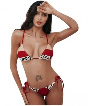 Sets Women Swimwear Two Piece Shoulder Strappy Bandeau Swimsuit Padded Bikini Set Triangle Bathing Suits - Red - CM195H87KGT