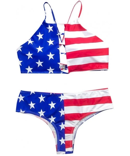 Sets Women's Plus Size American Flag High Waist Back Swimskirt Two Piece Swimsuit Bikini - Blue-2 - CK190R4HSS2