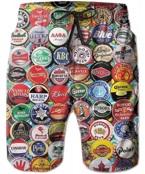 Board Shorts Mens Shorts Elastic Waist-Beach Shorts Swim Trunks with Mesh Lining(M/L/XL/XXL) - World Beer Bottle Caps Set - C...