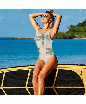 One-Pieces Women One Piece Swimsuit Monokini Halter Neck Swimdress Retro Boho Beachwear - Dragonflies - C31933O68Z9