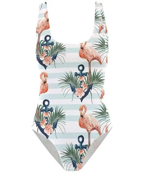 One-Pieces Womens 2019 Pop Art Style One Piece Monokini Swimsuit Sexy Backless Retro Bathing Suit - Anchor Flamingo - CJ18M3W...