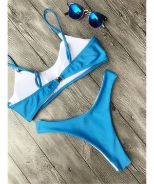 Sets Womens Sexy Thong Soft Padded Bikini Set Two Piece Swimsuits - Blue - CZ18852N8DS