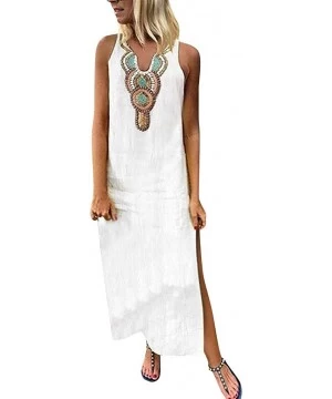 Cover-Ups Maxi Dress for Women Chaofanjiancai Bohemian Printed Sleeveless Casual Long Dress Beach Tank Dress with Pockets 1wh...