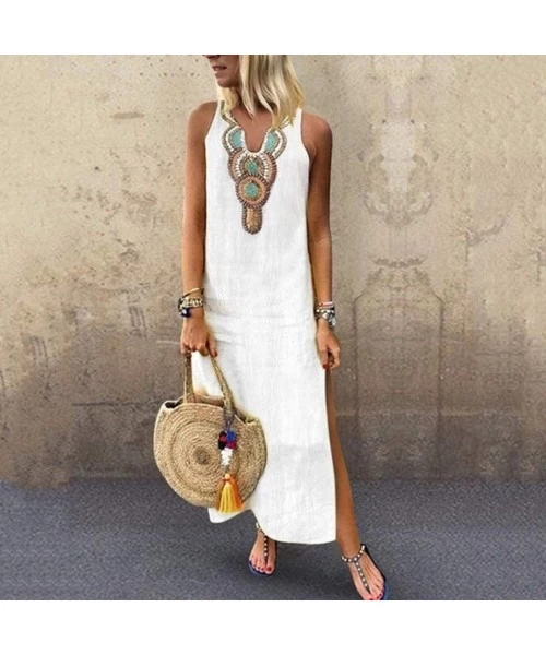 Cover-Ups Maxi Dress for Women Chaofanjiancai Bohemian Printed Sleeveless Casual Long Dress Beach Tank Dress with Pockets 1wh...