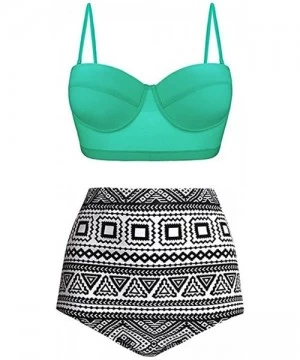 Board Shorts Women's High Waist Bikini Swimwear Women's Vintage Print Beachwear Bikini Set Swimwear - Mintgreen - CN18T4RCL7H