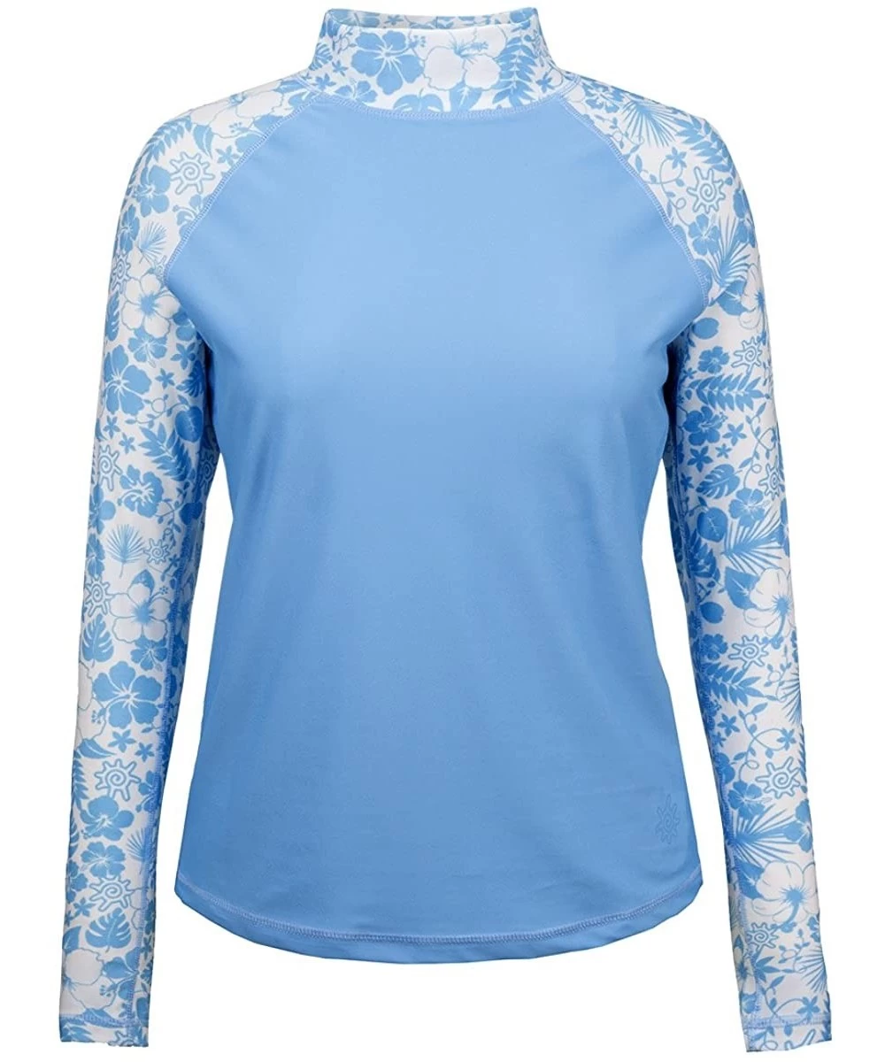 Rash Guards UPF 50+ Women's Aloha Long Sleeve Sun & Swim Shirt - Sky Blue Aloha - CP11QW3WWXT