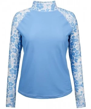 Rash Guards UPF 50+ Women's Aloha Long Sleeve Sun & Swim Shirt - Sky Blue Aloha - CP11QW3WWXT