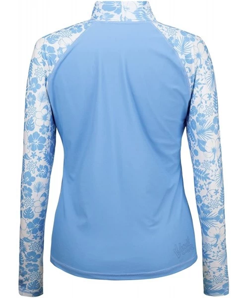 Rash Guards UPF 50+ Women's Aloha Long Sleeve Sun & Swim Shirt - Sky Blue Aloha - CP11QW3WWXT