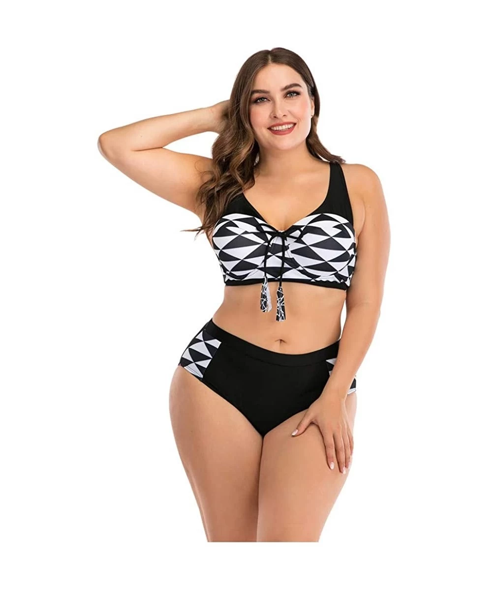 Sets Plus Size Womens High-Waisted Bikini Set Two Pieces Beach Swimwear Bathing Suit Swimsuits - 024 White - CK194DSXDTR