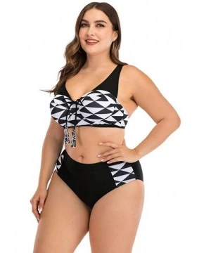 Sets Plus Size Womens High-Waisted Bikini Set Two Pieces Beach Swimwear Bathing Suit Swimsuits - 024 White - CK194DSXDTR