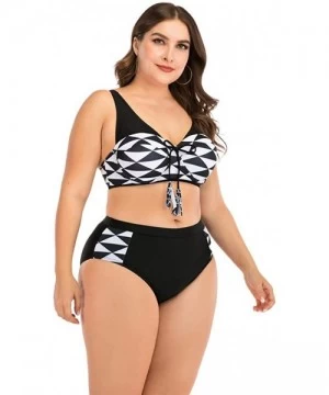 Sets Plus Size Womens High-Waisted Bikini Set Two Pieces Beach Swimwear Bathing Suit Swimsuits - 024 White - CK194DSXDTR