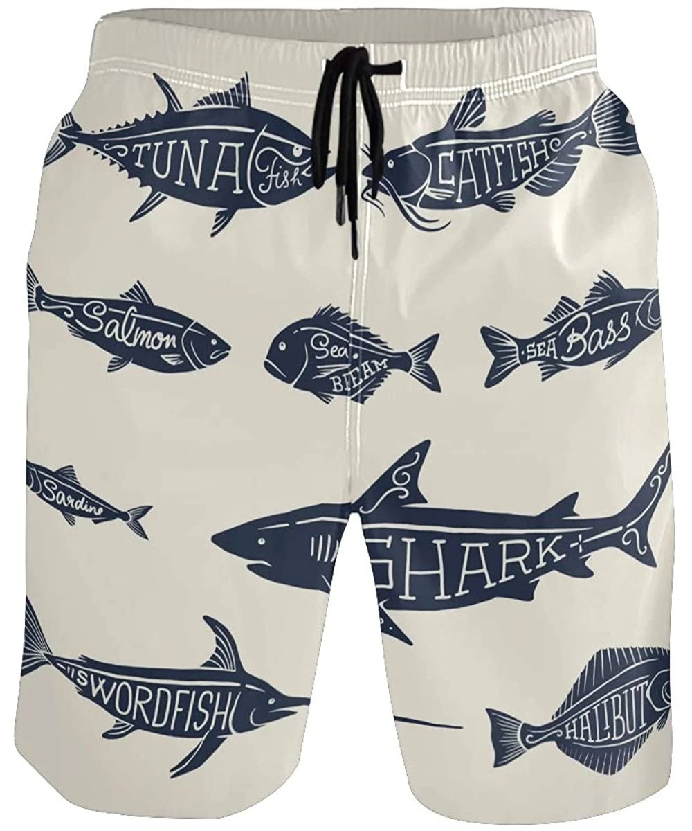 Trunks Men Swim Trunks Fish Shark TunaPrinted Quick Dry Suits with Pockets Mesh Lining - C218T0IQKSZ