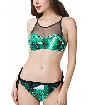 Sets 2 Piece Swimsuit for Women-Vintage Underwire High Waist Floral Bikini Bathing Suit - Green & White - CZ18D2M87GZ