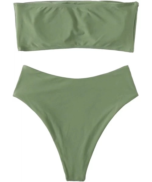 Sets Women's Sexy Bikini Set High Waist Wrap Padding Bandeau Bathing Swimwear Suit - Green - C918M4SYLW2