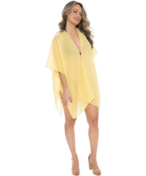 Cover-Ups Women's Summer Patterned Print Topper/Cover-Up/Kimono Open Front Outwear Beachwear Dress - 1629yellow - CV196745NXT